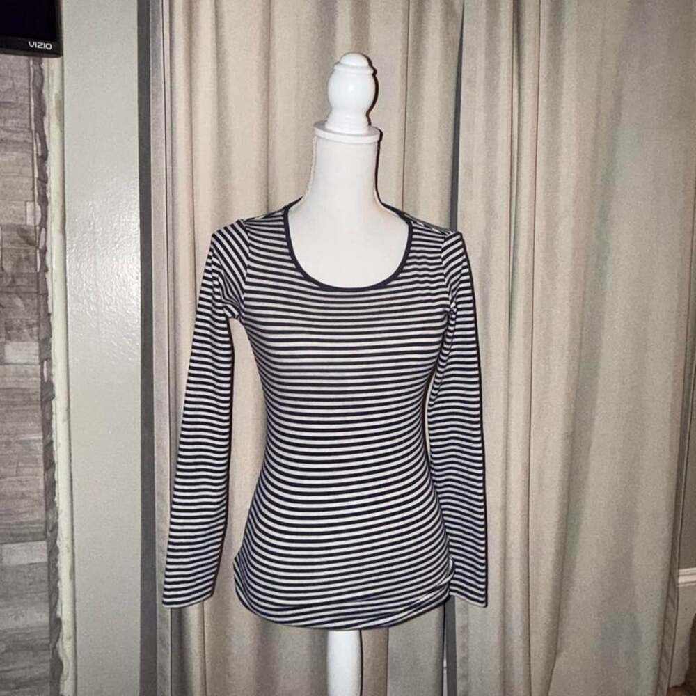 H&M L.O.G.G. Long Sleeve Striped Tee Navy White Scoop Neck